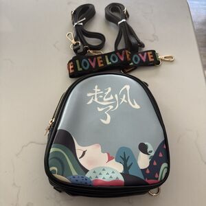 Japanese Mini Backpack Purse Crossbody Convertible Multi Strap Graphic Art  Bag